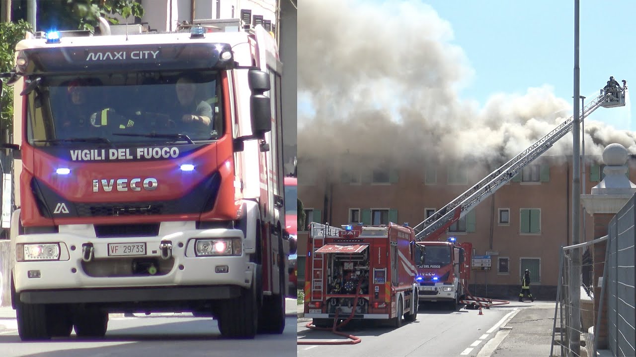 INCENDIO APPARTAMENTI + TETTO a Dello BS | Arrivo mezzi di soccorso Vigili del Fuoco + 118