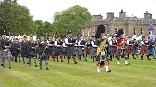 Green Hills by the massed Pipes & Drums during afternoon march during 2023 Gordon Castle Games