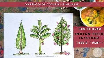 How To draw Indian Folk Art Inspired Trees (PART 1) Watercolor Timelapse Tutorial by cirioboxartclub