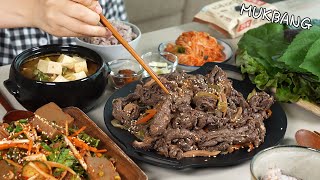 요리 먹방 :) 재울필요없어!! 그냥 먹어도 맛있는 한우 소불고기, 도토리 묵무침, 된장찌개. 맛있는 한식 먹방. KOREAN BEEF BULGOGI.