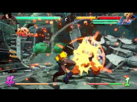 DBFZ Android 17/Broly/Vegeta midscreen to corner combo 9000 damage