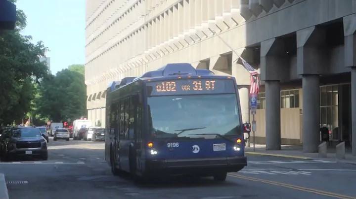 MTA Bus: 2024 Novabus LFS Conehead #9196 on the Q102 to Roosevelt Island aprchng Main St/Post Office