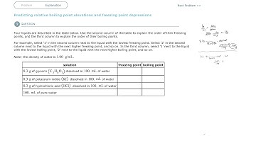 Aleks Predicting relative boiling point elevations and freezing point depressions