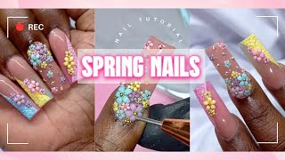 ACRYLIC NAILS TUTORIAL | PASTEL SPRING OMBRÉ | HOW TO SUGAR NAIL ART DESIGN with 3D FLOWERS