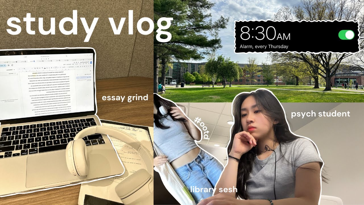 STUDY VLOG (college edition) 💻📚 15 page essay, psych class, library sesh *realistic and productive*