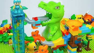 Satisfying Building Blocks Marble Run ASMR Very popular | Dinosaur block coaster collection
