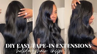 HOW TO: DIY SIDEPART INSTALL USING TAPEIN EXTENSIONS (SUPER EASY) | HOLIDAY HAIR INSPO