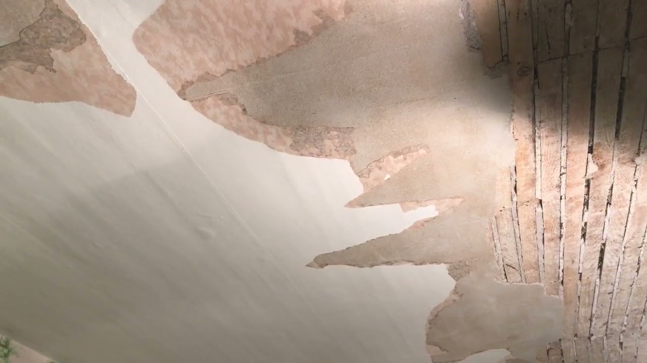 Most Ceiling Plaster Removed & Extra Hard Plaster Area ... Zehr Homestead Bedroom Ceiling Project