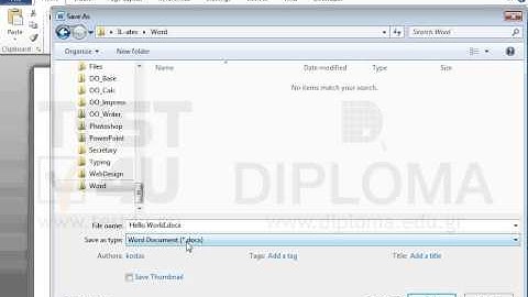 Save the current document, using the file name test1.docx, in IL-ates\Word folder found on the...
