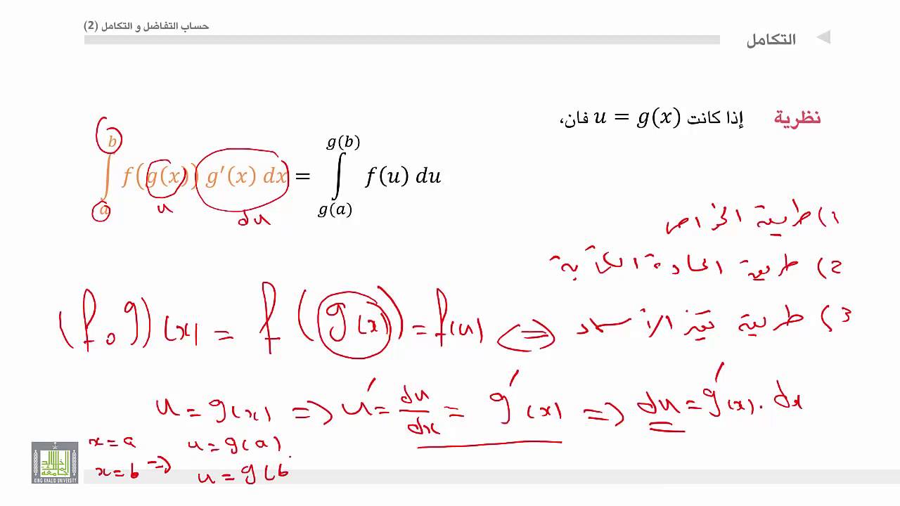 ⁣حساب التفاضل و التكامل 2 |  الوحدة 1 |  طريقة تغير المتحولات للتكامل المحدد