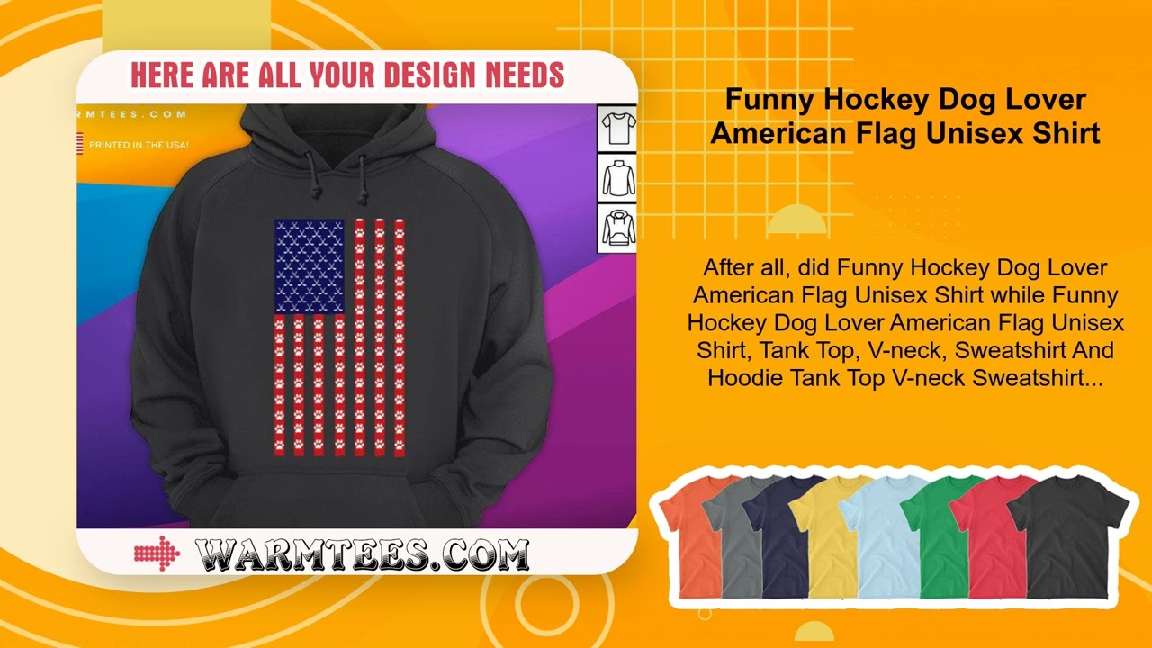 Funny Hockey Dog Lover American Flag Unisex Shirt