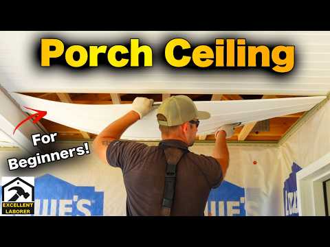 How to Install a Porch Ceiling with Vinyl Soffit | Step-by-Step FOR BEGINNERS! (Lowe's Project)
