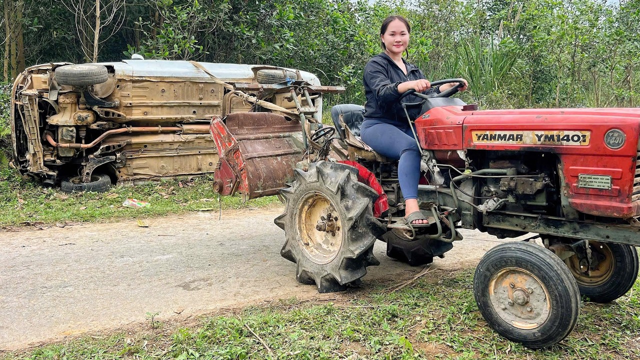 The genius girl successfully repaired the a dilapidated old car that had been abandoned for a long.