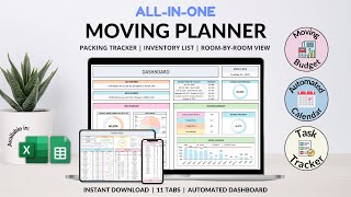Ultimate Moving Planner Spreadsheet - Moving budget - Moving Tasks - Schedule - Service Providers