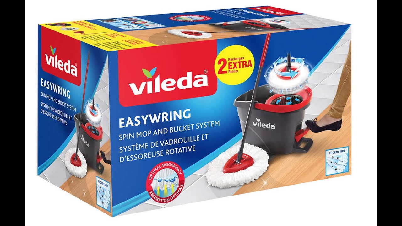 Vileda Turbo EasyWring & Clean Floor Mop Complete Set, Mop and Bucket with  Power Spinner, Blue