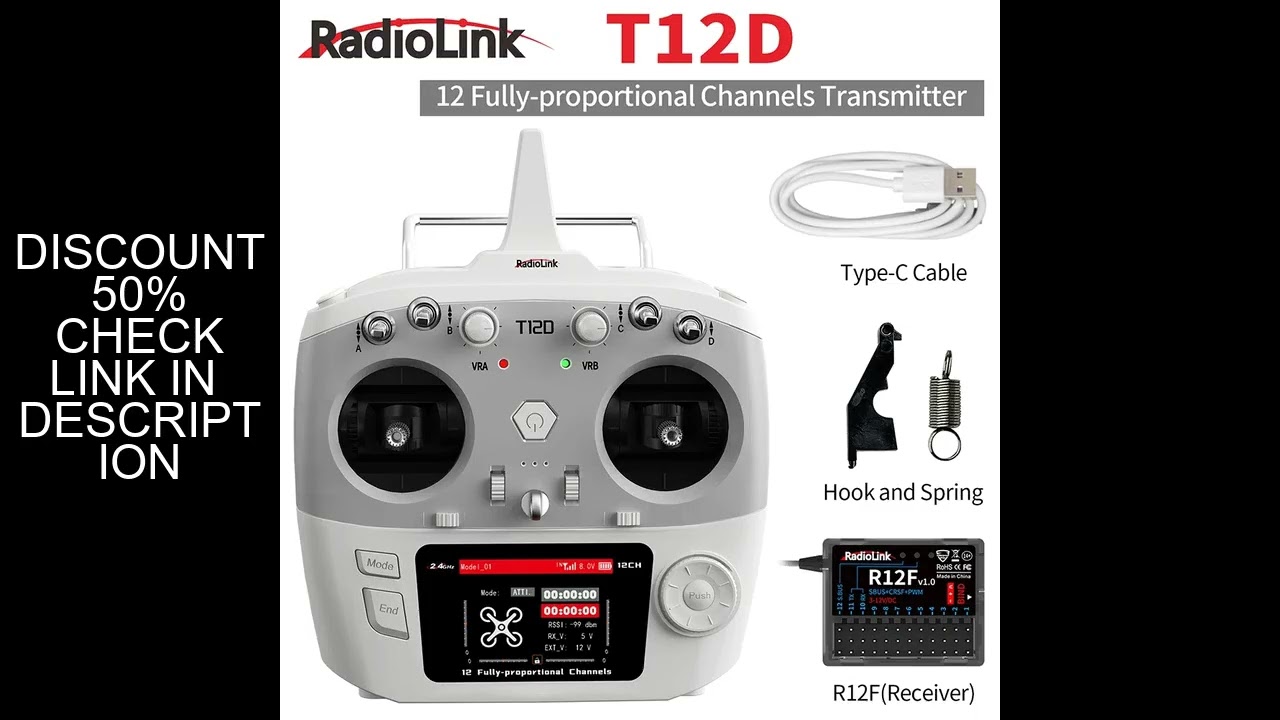 RadioLink T12D 12CH RC Transmitter 2.4GHz 2.8Inch 4000M Distance with R12F Receiver for FPV Drone Fi