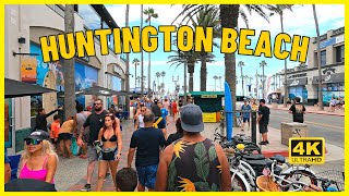 Walking Downtown Huntington Beach to Pier - US Open of Surfing 2023 - California [4K]