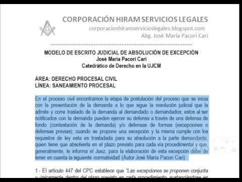 MODELO DE ESCRITO DE ABSOLUCIÓN DE EXCEPCIÓN EN PROCESO CIVIL - YouTube