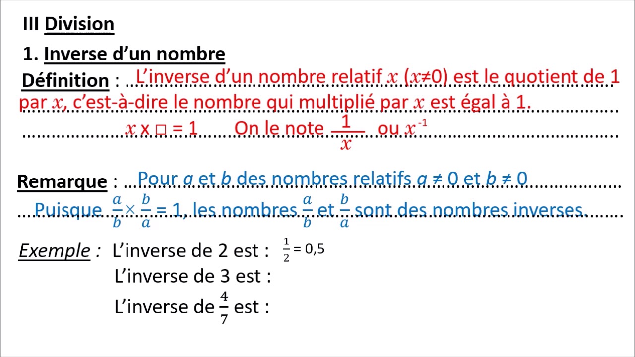 Niveau 4e Inverse d'un nombre YouTube