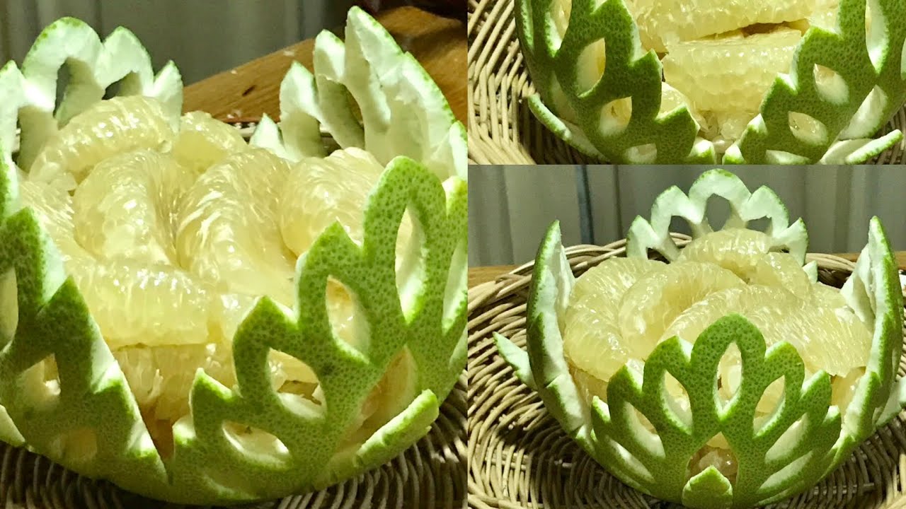 Grapefruit Carving,Design แกะสลักส้มโอแบบง่ายๆจัดประดับโต๊ะหยิบทาน