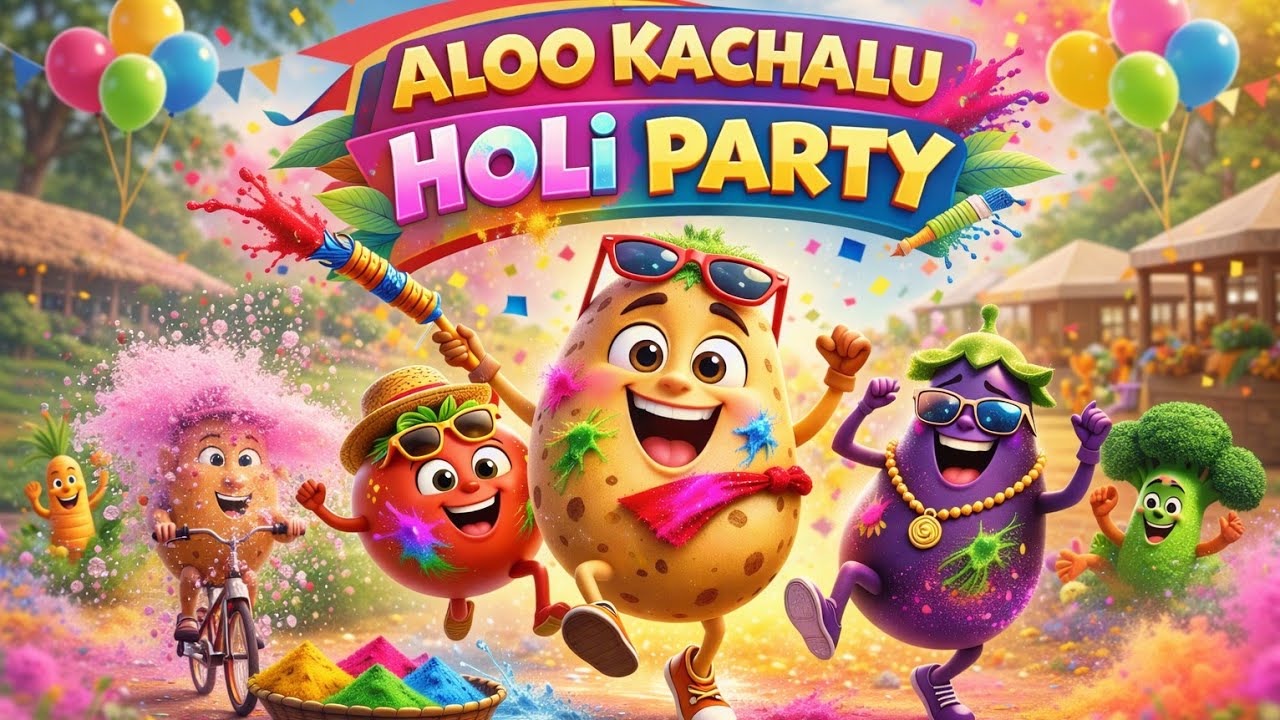 आलू कचालू Ki Holi Party 🥔 | 3D Kids Dance Song | Funny Vegetable Holi song 🌿 आलू vs बैंगन होली डांस🫟
