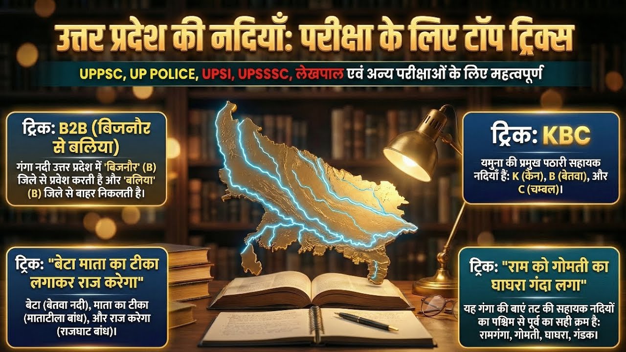 उत्तर प्रदेश की नदियां TRICK से | Rivers of Uttar Pradesh UP GK for UP Police, Lekhpal & UPPCS 
