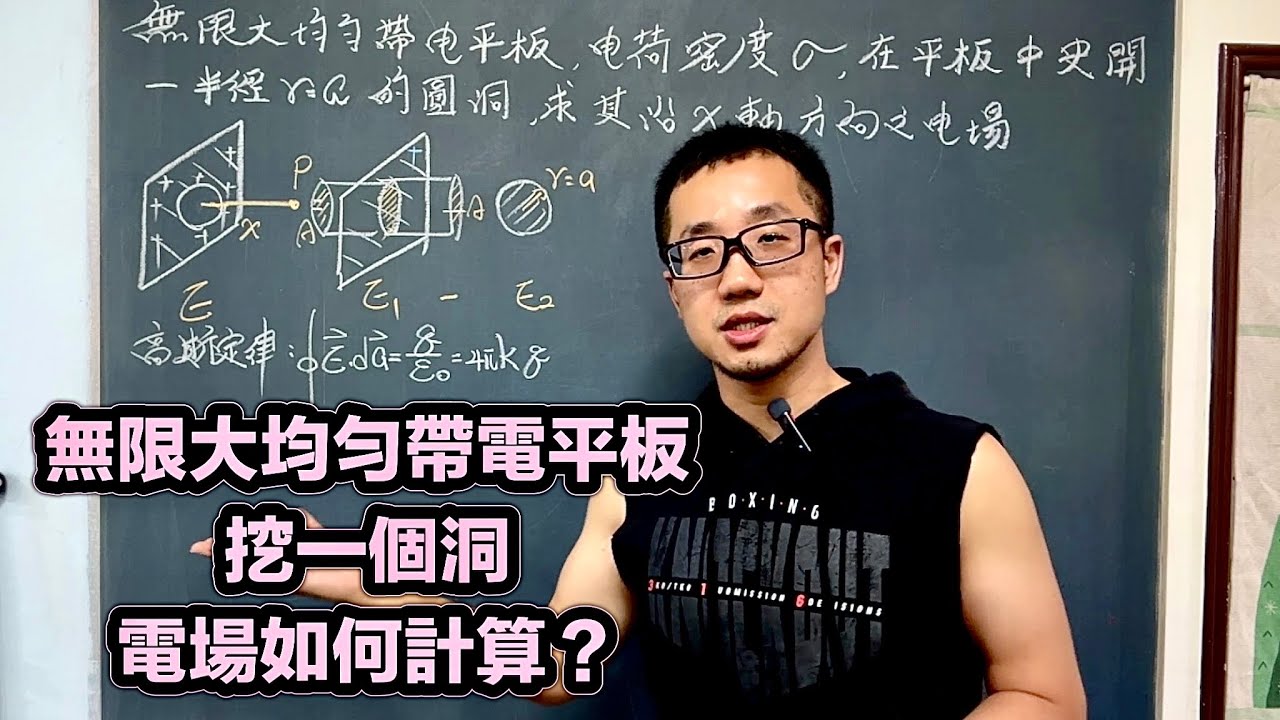 無窮大均勻帶電平板挖一個洞，電場大小怎麼算？ - YouTube