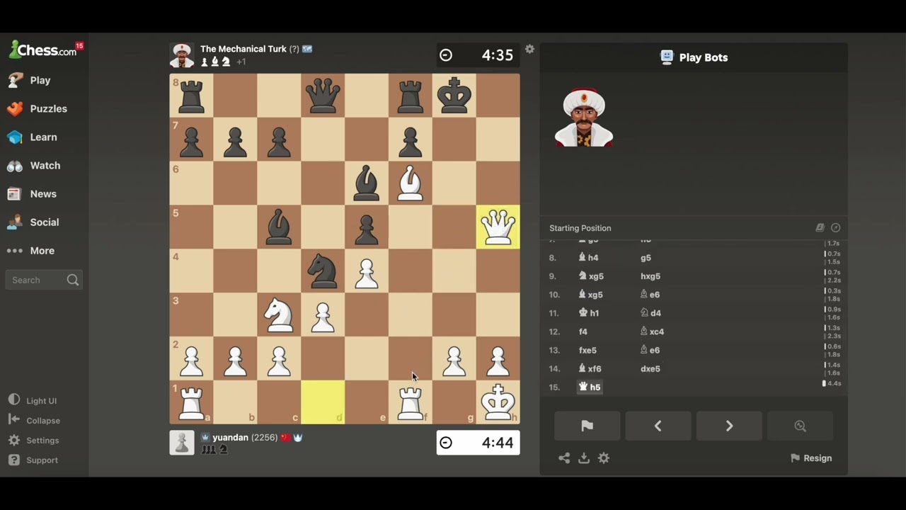 How I beat The Mechanical Turk chess bot in 20 moves