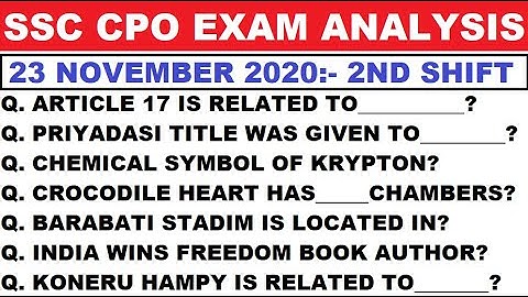 SSC CPO Exam Analysis | 23rd November 2nd Shift Questions | DELHI POLICE SI EXAM Analysis 2020 |