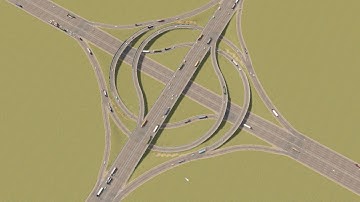 Traffic flowing on Turbine Interchange (Cities Skylines)