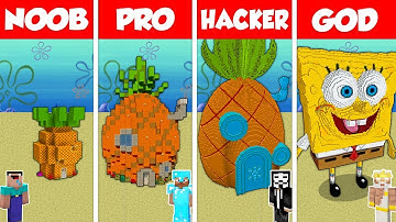 Minecraft Battle: NOOB vs PRO vs HACKER vs GOD: SPONGEBOB HOUSE BASE BUILD CHALLENGE / Animation