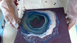 #73 Create Stunning Abstract Art with this White, Gold, and Blue Ring Pour Technique!