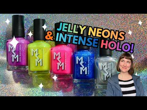 Most INTENSE linear holo topper??? Plus layerable Jelly Beached Neons | Moon Shine Mani nail swatch