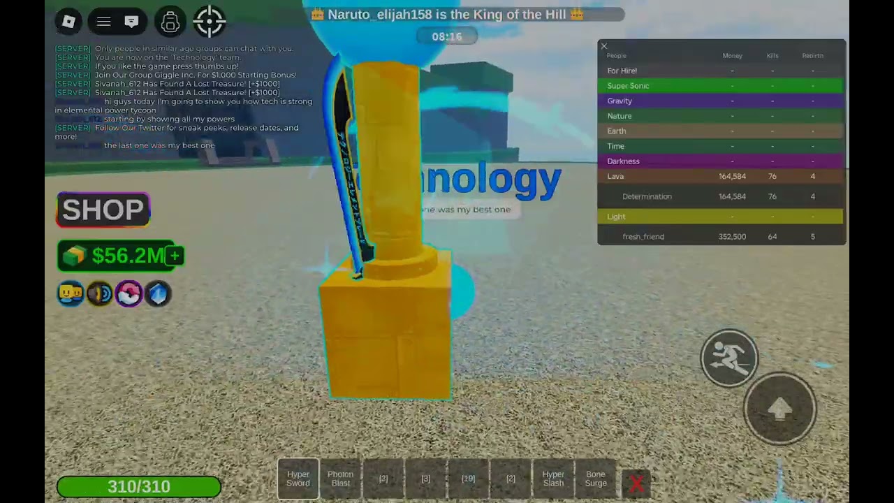 Showing you how tech is good in elemental powers tycoon