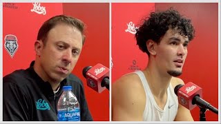UNM Lobo coach Richard Pitino and Mustapha Amzil after beating Fresno State in the Pit (01/20/25)