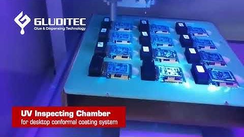 UV inspecting chamber for desktop conformal coating system