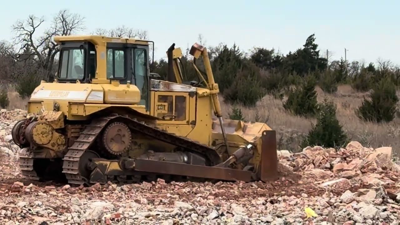 Cat D6R Bulldozer Pushing & Smoothing Concrete & Dirt