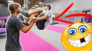 TANDEM TRAMPOLINE TRICKS *KICKED IN THE FACE*