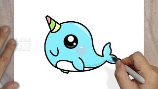 How To Draw A Cute Narwhal Easy Unicorn Of The Sea Drawing For Kids