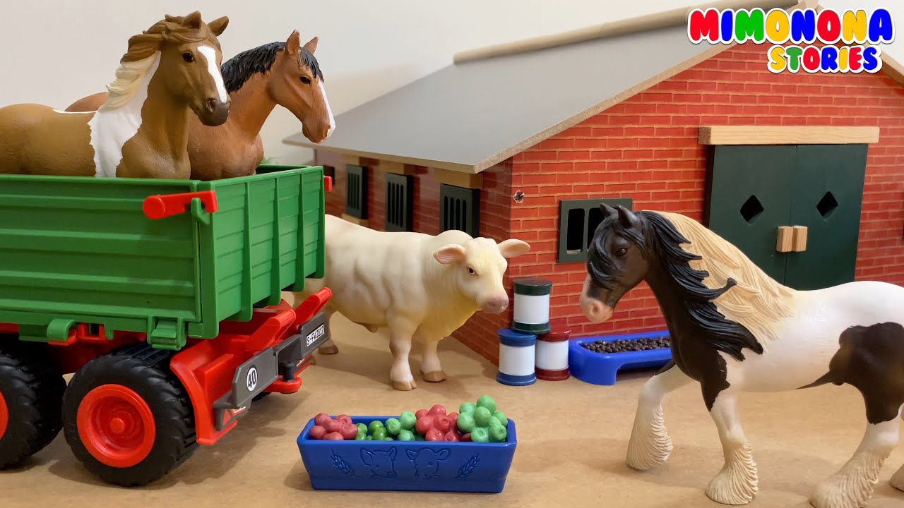 Animales de juguete 🐷🐴 Juegos para niños 🚜 Tractor Vacas Caballos  Terneros ✨ Mimonona Stories 