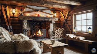 Cosy Log Cabin Ambience | Crackling Open Fire & Warm Winter Cabin Sounds