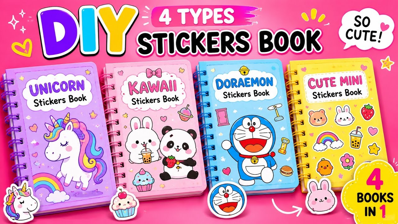 Diy Cute 4 Types Stickers Book || How To Make Cute School Supplies At ...
