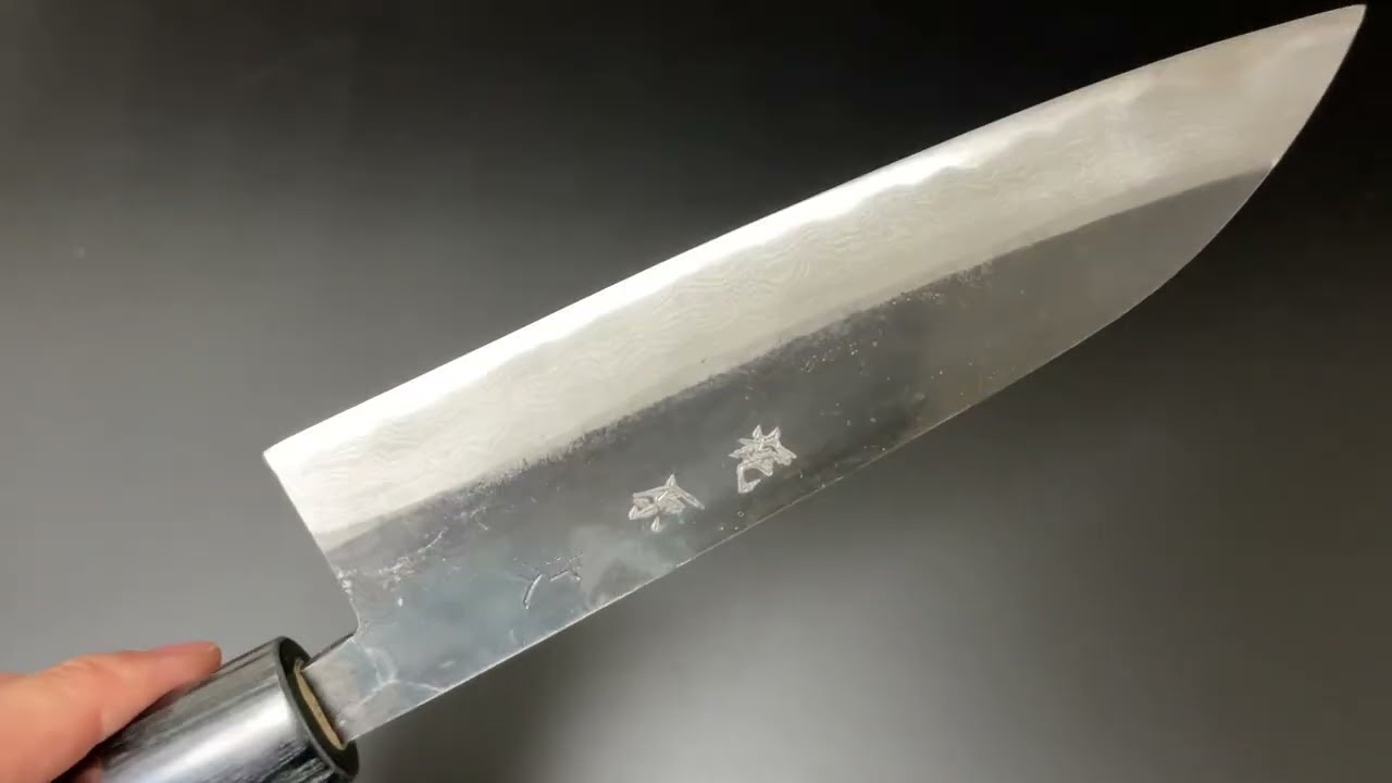 梶原務 Tsutomu Kajiwara 牛刀包丁180mm 青紙二号鋼 黒打 墨流 紫檀丸