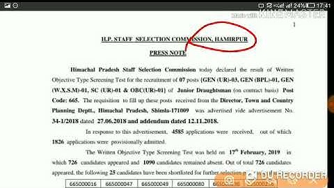 HPSSC Jr. Draughtsman ( Post Code - 665 ) Written Result Declared Today | Held on - 17 Feb 2019 |