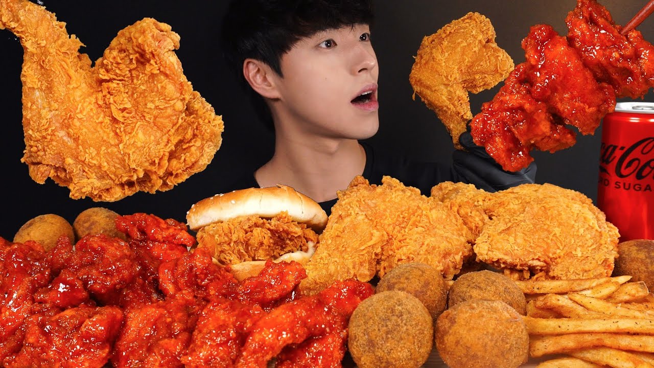 바삭한 통다리 치킨, 순살 양념치킨, 치즈볼, 감자튀김, 싸이버거 먹방 FRIED CHICKEN & BURGER & CHEESE BALLS & FRIES MUKBANG ASMR