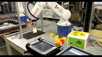 Shape sorting with machine vision and industrial robot DEMO