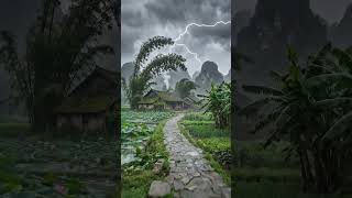 🌧️ Heavy Rain in Misty Village + Thunderstorm Sounds for Sleep & Relaxation ⛈️ 4K#shorts