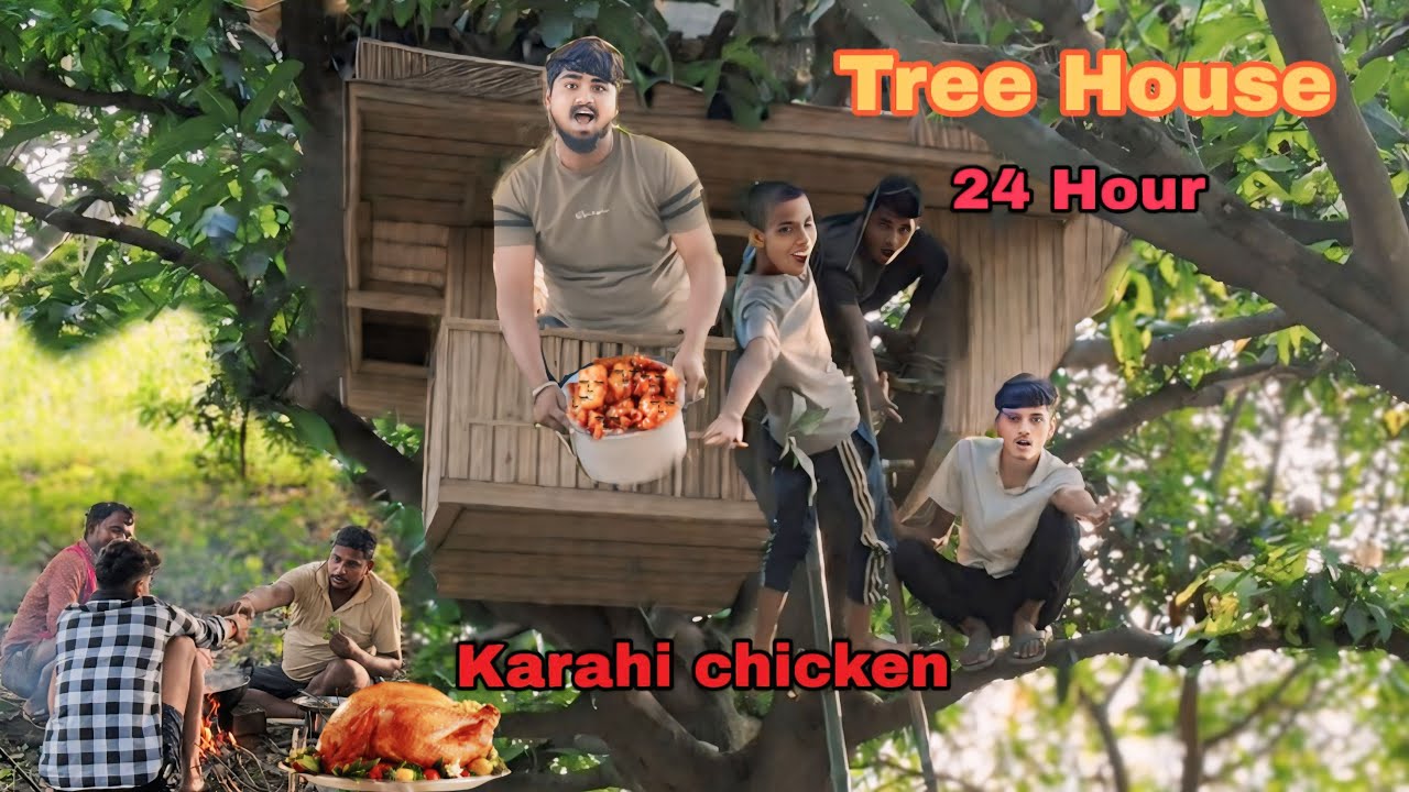 Tree House in 24 hours group camping 🏕️ 