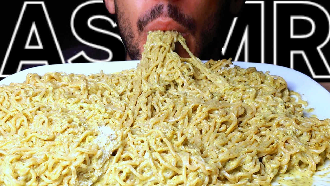 ASMR RAMEN PESTO ARUGULA PARMESAN PASTA (EATING SOUNDS) NO TALKING MUKBANG