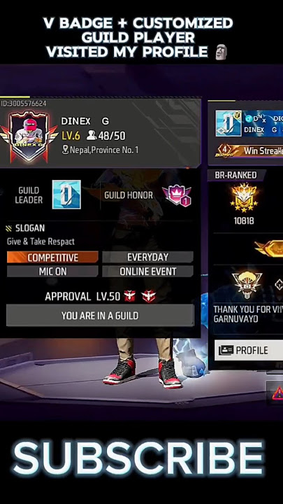 V Badge Customized Logo Guild Player Visited My Profile 🤩|#freefire#viral#trending#shortsfeed#funny